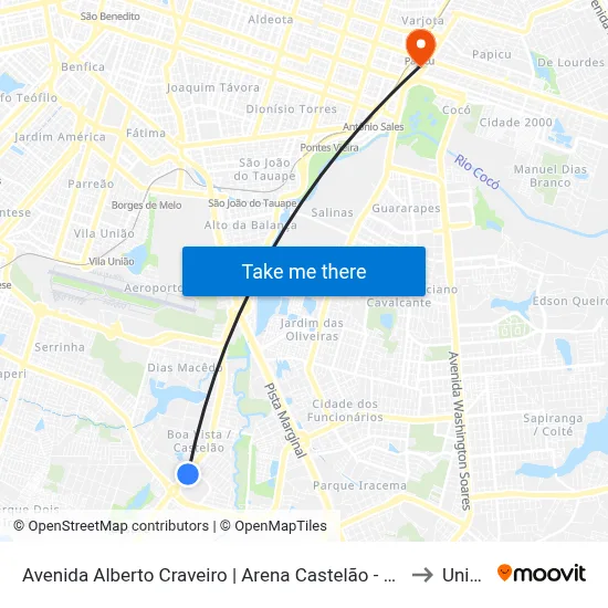 Avenida Alberto Craveiro | Arena Castelão - Boa Vista to Uninta map