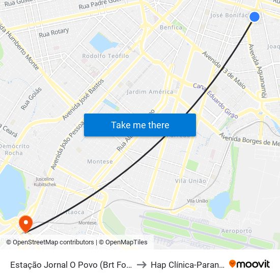 Estação Jornal O Povo (Brt Fortaleza) to Hap Clínica-Parangaba map