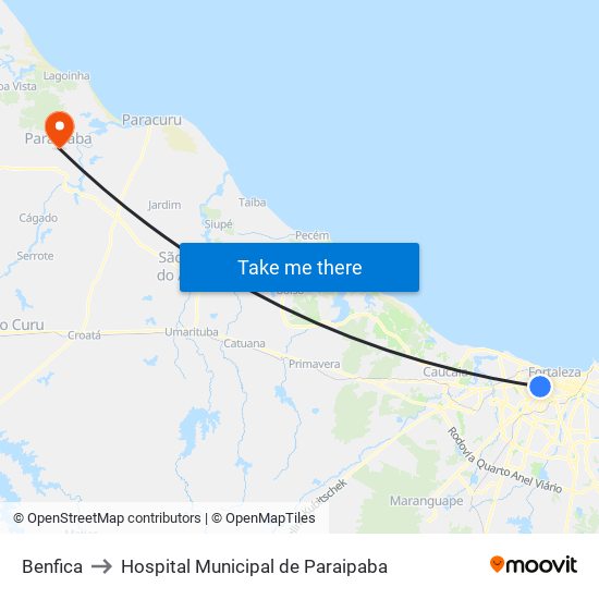 Benfica to Hospital Municipal de Paraipaba map