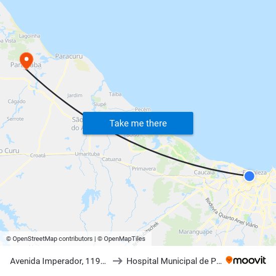 Avenida Imperador, 1190 - Centro to Hospital Municipal de Paraipaba map