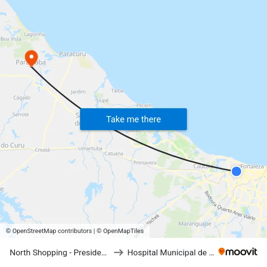 North Shopping - Presidente Kennedy to Hospital Municipal de Paraipaba map