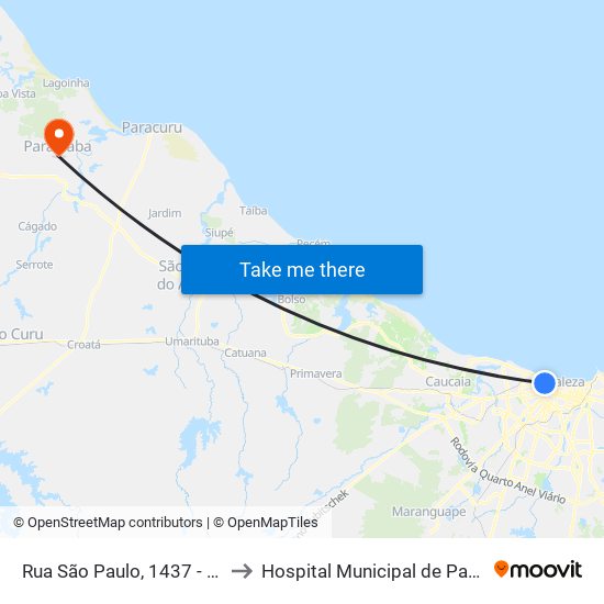 Rua São Paulo, 1437 - Centro to Hospital Municipal de Paraipaba map