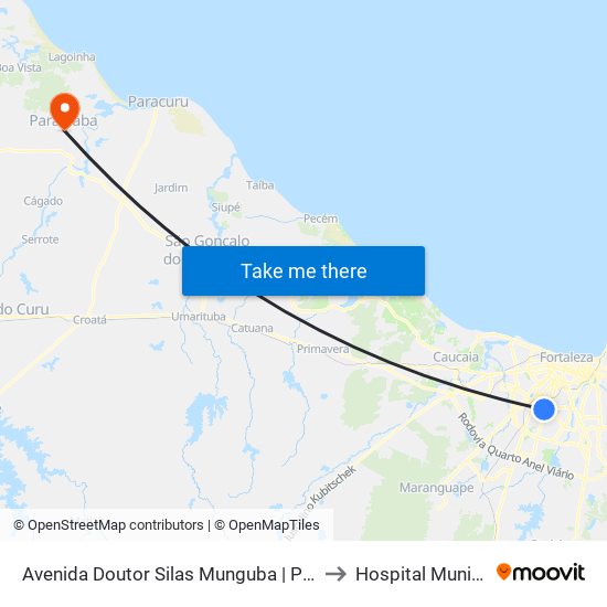 Avenida Doutor Silas Munguba | Praça Da Cruz Grande (Seletivo) - Itaperi to Hospital Municipal de Paraipaba map