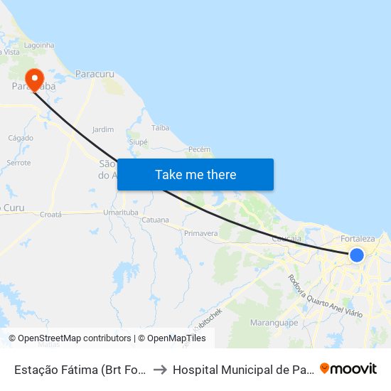 Estação Fátima (Brt Fortaleza) to Hospital Municipal de Paraipaba map