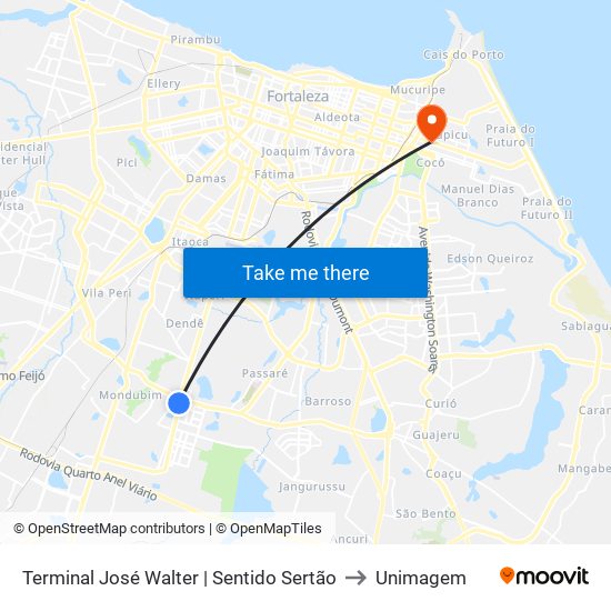 Terminal José Walter | Sentido Sertão to Unimagem map