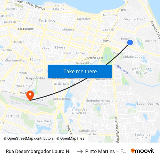 Rua Desembargador Lauro Nogueira | Shopping Riomar Fortaleza - Papicu to Pinto Martins – Fortaleza International Airport map