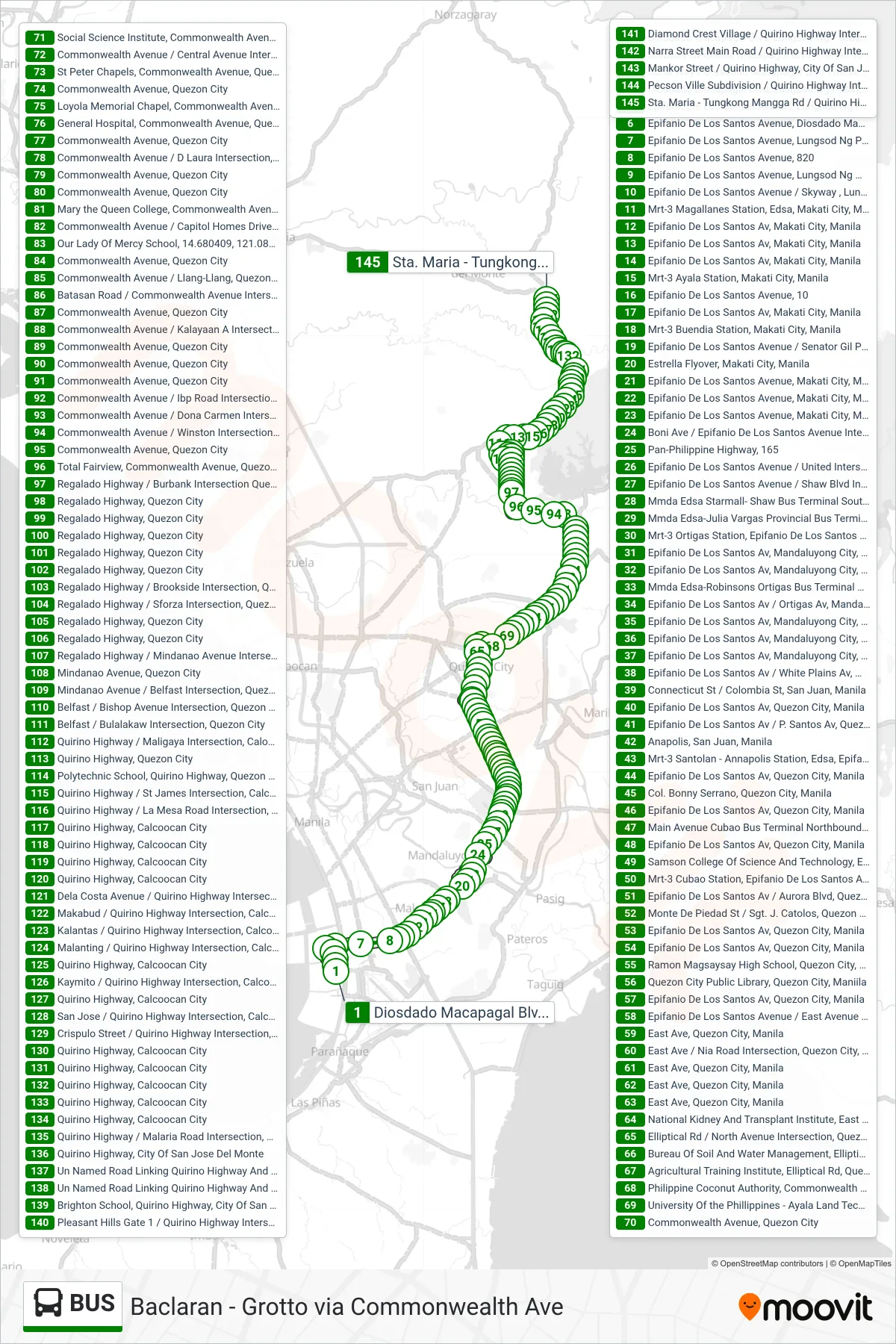 BUS bus Line (Diosdado Macapagal Blvd, Lungsod Ng Pasay, Manila→Sta. Maria - Tungkong Mangga Rd / Quirino Highway Intersection, City Of San Jose Del Monte) route and stops on a map