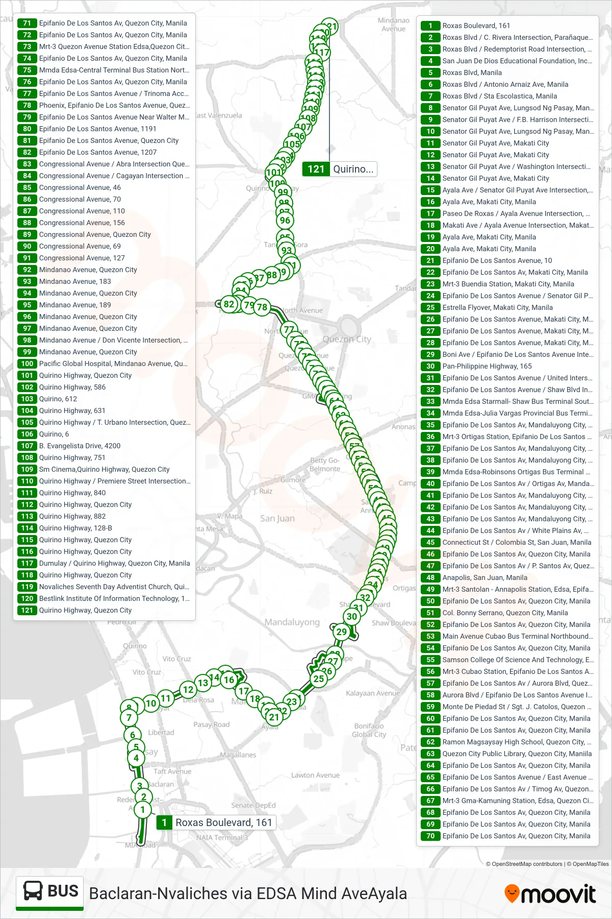 BUS bus Line (Roxas Boulevard, 161→Quirino Highway, Quezon City) route and stops on a map