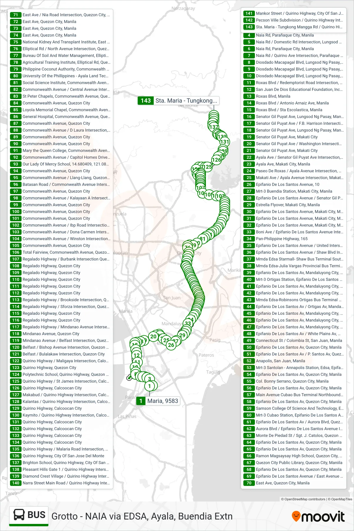 BUS bus Line (Maria, 9583‎→Sta. Maria - Tungkong Mangga Rd / Quirino Highway Intersection, City Of San Jose Del Monte) route and stops on a map
