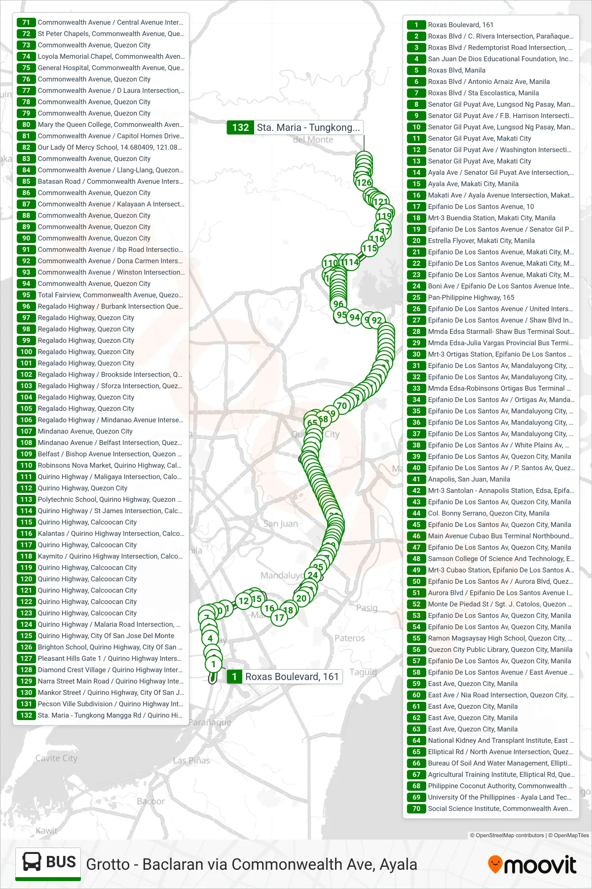 BUS bus Line (Roxas Boulevard, 161‎→Sta. Maria - Tungkong Mangga Rd / Quirino Highway Intersection, City Of San Jose Del Monte) route and stops on a map