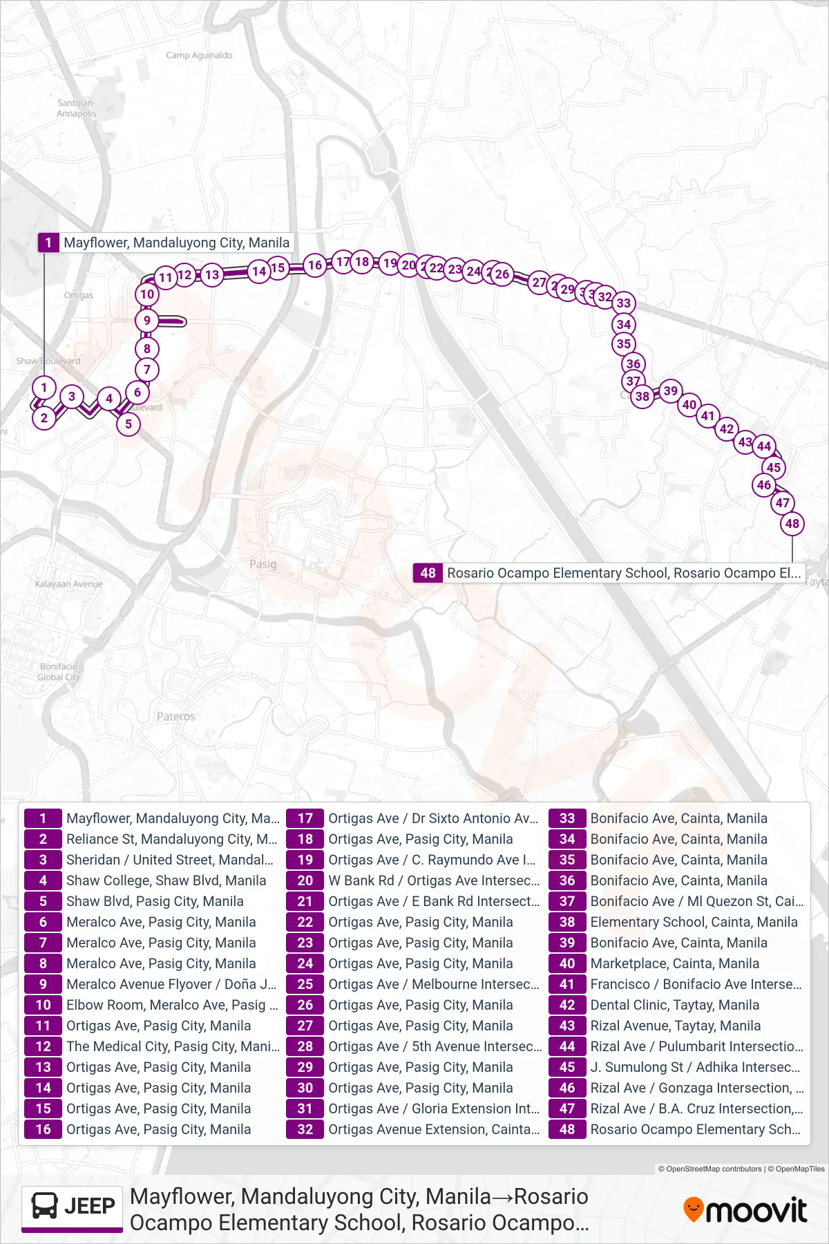 JEEP bus Line (Mayflower, Mandaluyong City, Manila‎→Rosario Ocampo Elementary School, Rosario Ocampo Elementary School) route and stops on a map