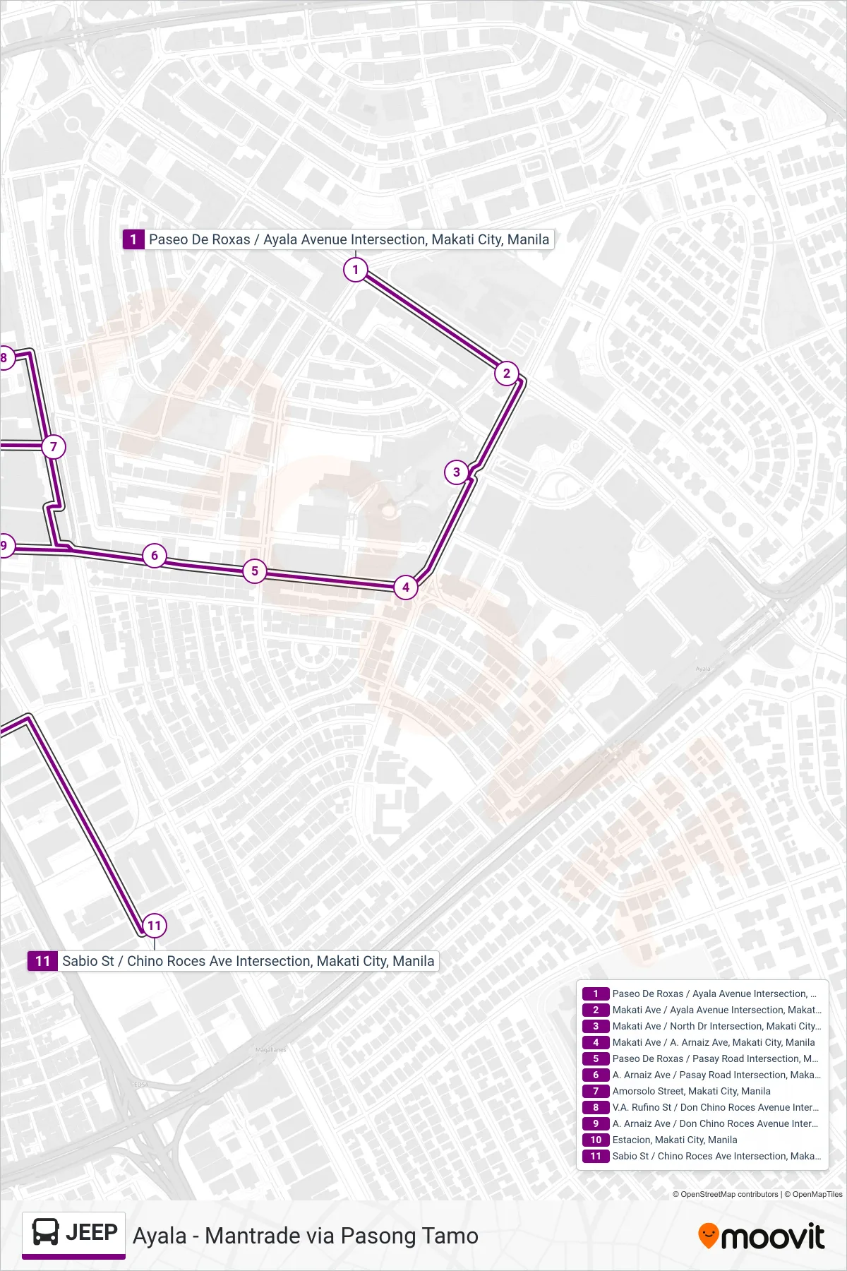 JEEP bus Line (Paseo De Roxas / Ayala Avenue Intersection, Makati City, Manila→Sabio St / Chino Roces Ave Intersection, Makati City, Manila) route and stops on a map