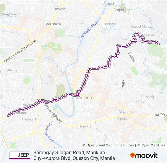 Jeep Route Schedules Stops And Maps Barangay Silagan Road Marikina