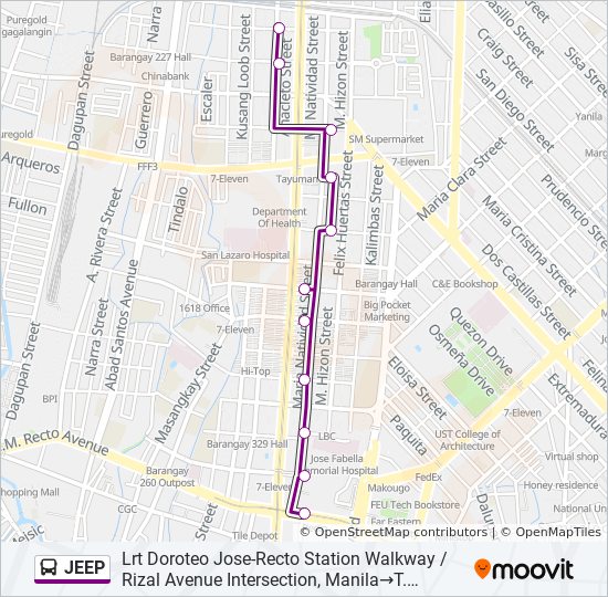 Pedro Gil Lrt Station Map Jeep Route: Schedules, Stops & Maps - Lrt Doroteo Jose-Recto Station  Walkway / Rizal Avenue Intersection, Manila‎→T. Mapua / Laguna  Intersection, Quezon City (Updated)