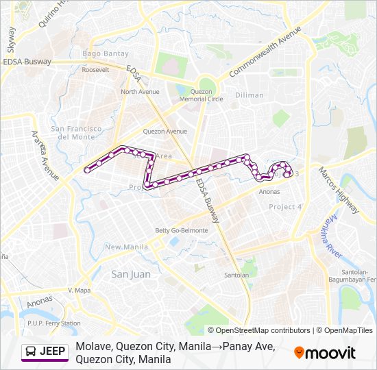 Anonas Quezon City Map Jeep Route: Schedules, Stops & Maps - Molave, Quezon City, Manila‎→Panay Ave,  Quezon City, Manila (Updated)