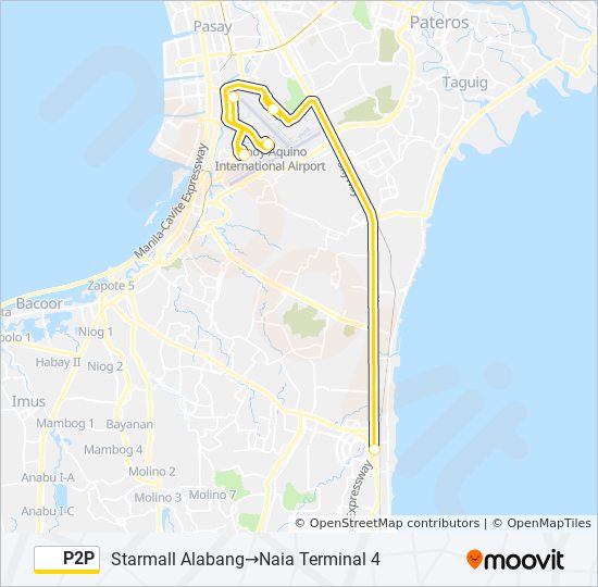 p2p Route Schedules, Stops & Maps Starmall Alabang‎→Naia Terminal 4 (Updated)