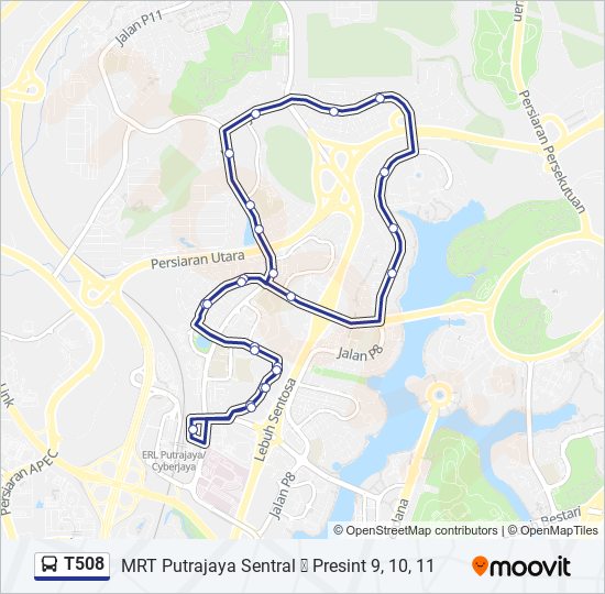 Laluan T508: Jadual Waktu, Hentian & Peta - MRT Putrajaya Sentral ↺ ...