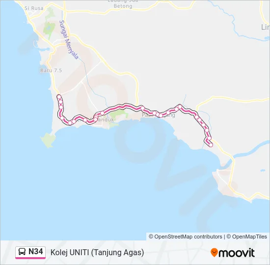 N34 Bus Line Map