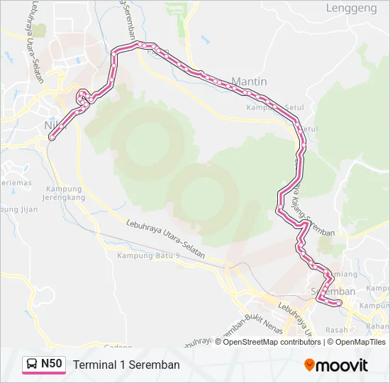 N50 Bus Line Map