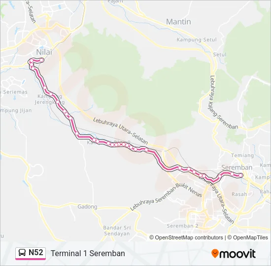 N52 Bus Line Map