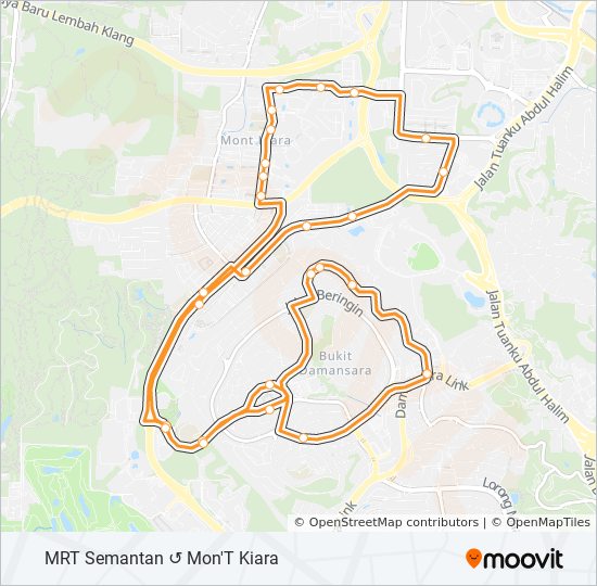 T852路线 日程 站点和地图 Mrt Semantan Mon T Kiara