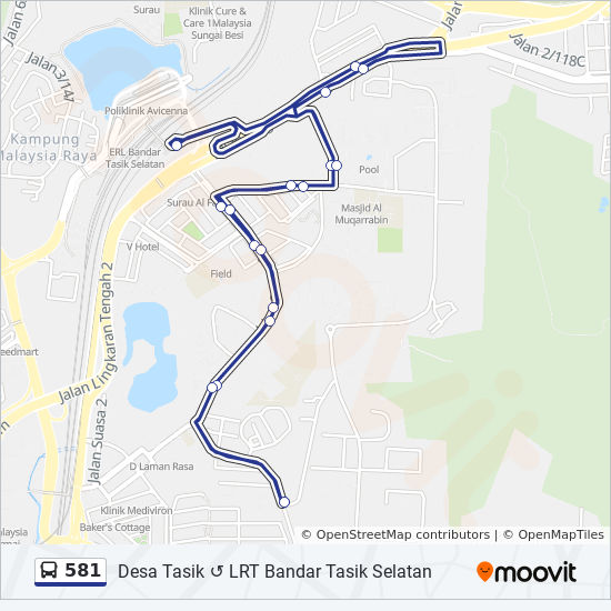 581路线 日程 站点和地图 Desa Tasik Lrt Bandar Tasik Selatan