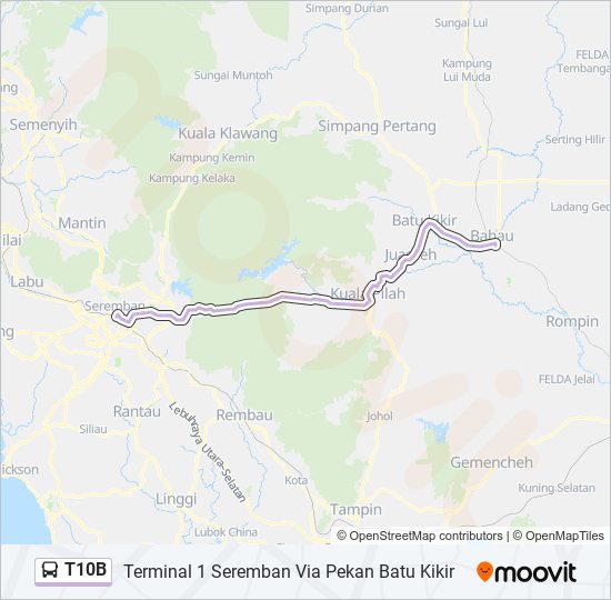 T10b路线 日程 站点和地图 Terminal 1 Seremban Via Pekan Batu Kikir