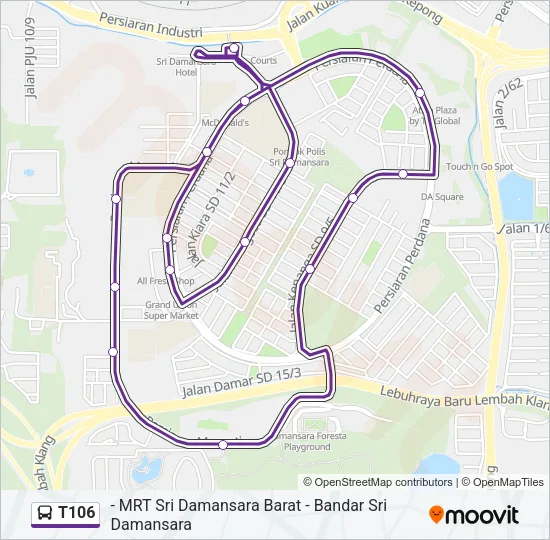 T106 Bus Line Map