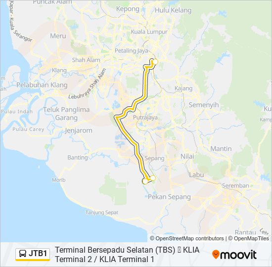 JTB1 bus Line Map