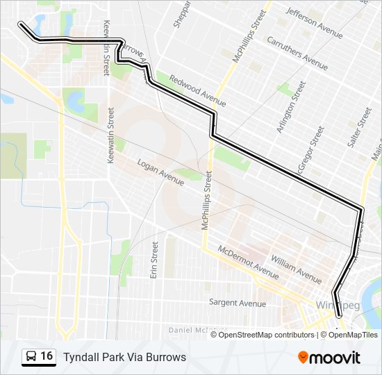 Plan de la ligne 16 de bus