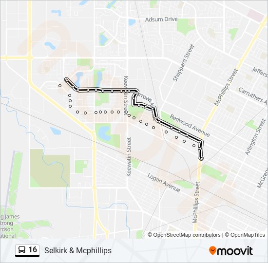 Bus 16 Route Map 16 Route: Schedules, Stops & Maps - Selkirk & Mcphillips (Updated)