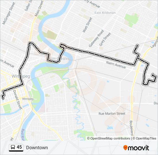 Plan de la ligne 45 de bus