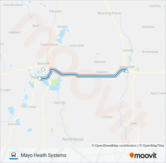 AUSTIN TO ALBERT LEA HOSPITAL SHUTTLE Bus Line Map