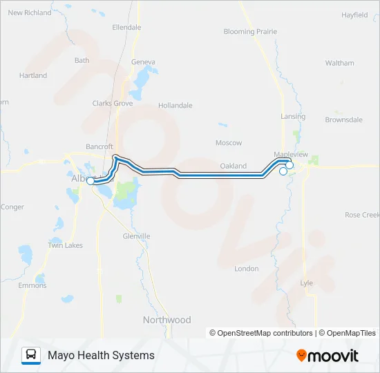 AUSTIN TO ALBERT LEA HOSPITAL SHUTTLE Bus Line Map