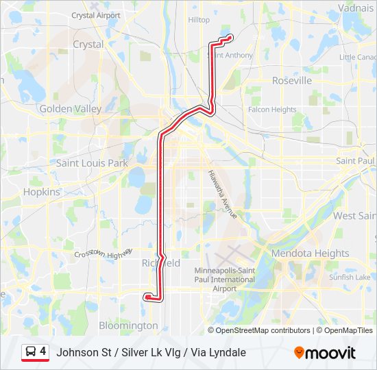 Metro Transit Bus Map 4 Route: Schedules, Stops & Maps - Johnson St / Silver Lk Vlg / Via Lyndale  (Updated)