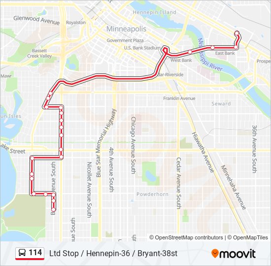 114 bus Line Map