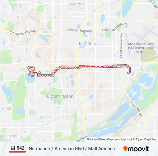 542 bus Line Map