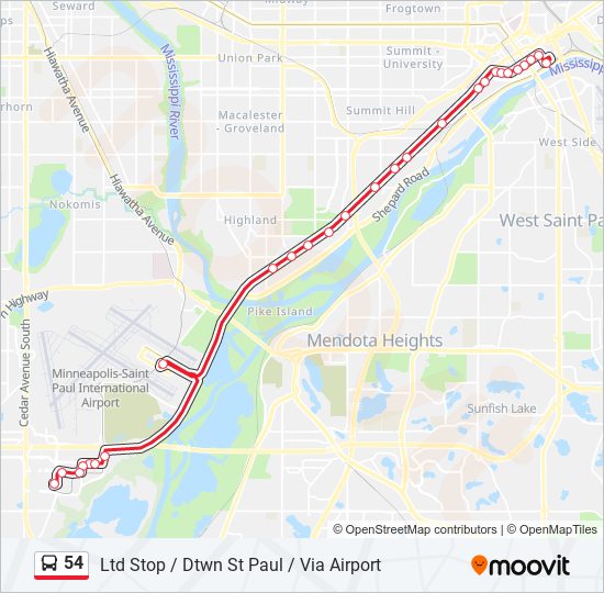 54 bus Line Map