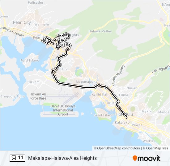 11 Route: Schedules, Stops & Maps - Halawa - Aiea Heights (Updated)