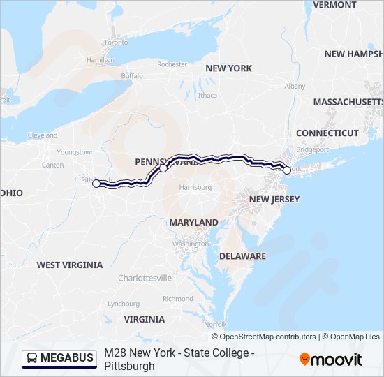 Ruta megabus horarios, paradas y mapas Pittsburgh, Pa (Actualizado)