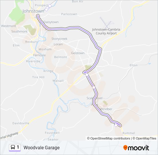 Ruta 1 horarios, paradas y mapas Windber/Stadium Terrace (Actualizado)