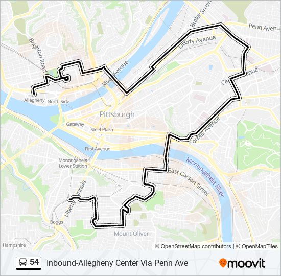 54 bus Line Map