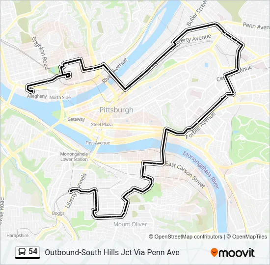 54 Bus Line Map