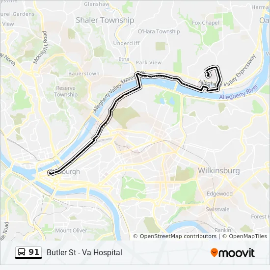 Pittsburgh Bus Routes Map 91 Route: Schedules, Stops & Maps - Butler St - Va Hospital (Updated)