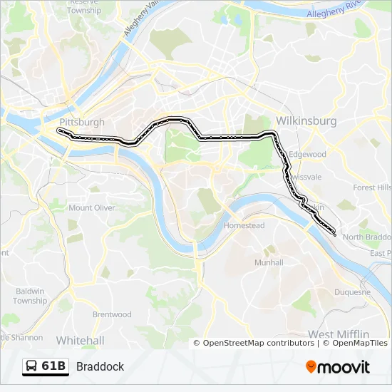 Pittsburgh Bus Routes Map 61B Route: Schedules, Stops & Maps - Downtown (Updated)
