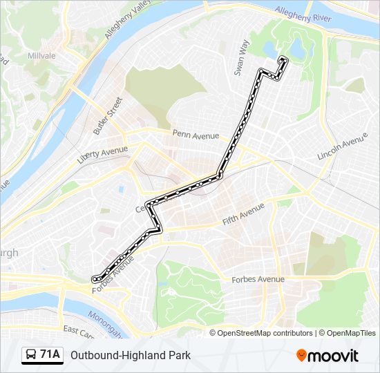 Mapa de 71A de autobús