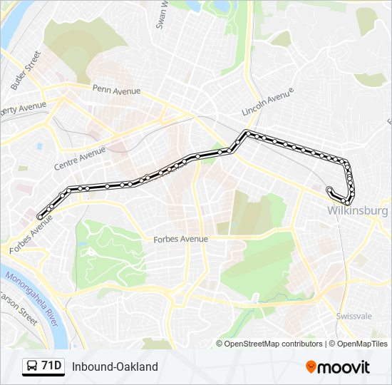 71D bus Line Map