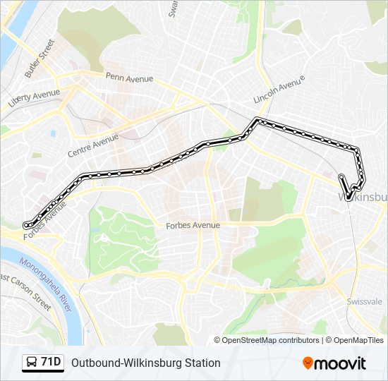Mapa de 71D de autobús