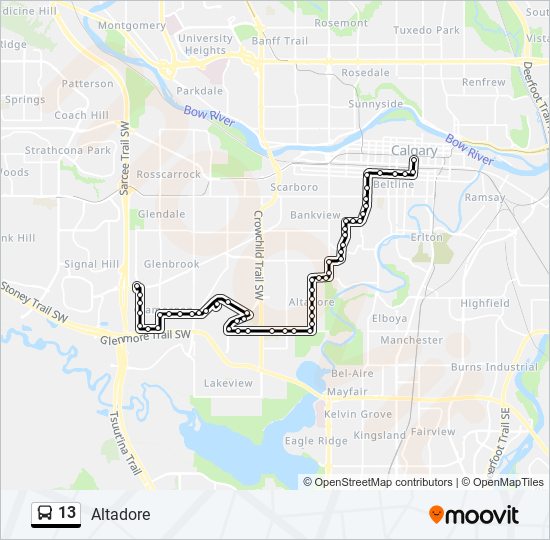 Plan de la ligne 13 de bus