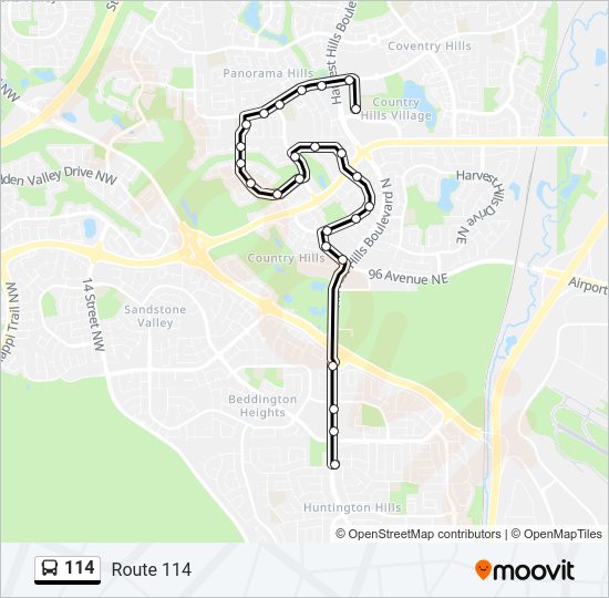 114 bus Line Map